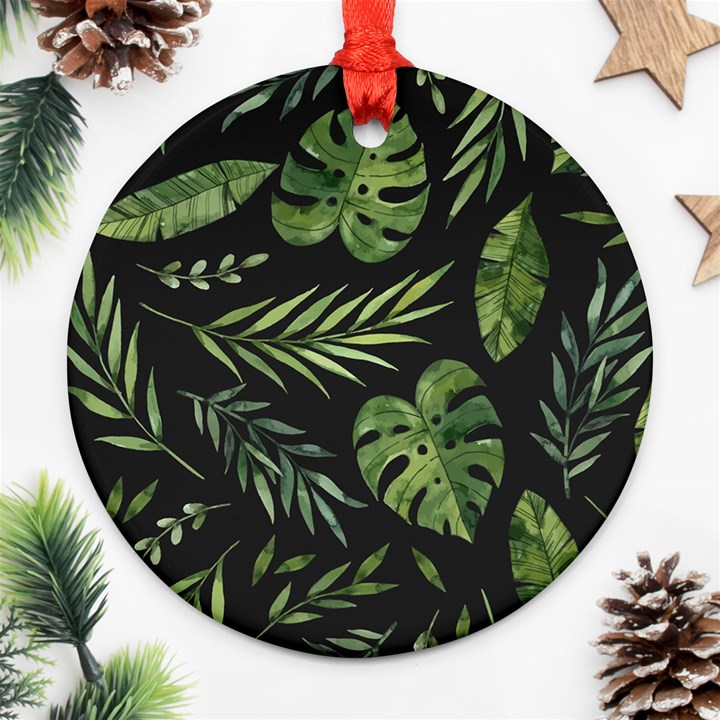 Green leaves Ornament (Round)