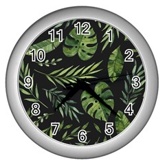 Green Leaves Wall Clock (silver) by goljakoff