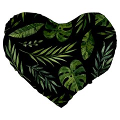 Green Leaves Large 19  Premium Flano Heart Shape Cushions by goljakoff