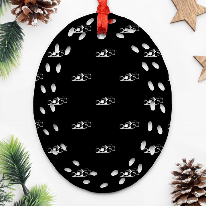 Formula One Black And White Graphic Pattern Ornament (Oval Filigree)