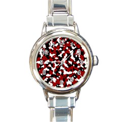 Camouflage Rouge/blanc Round Italian Charm Watch by kcreatif