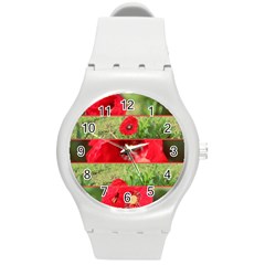 Photos Collage Coquelicots Round Plastic Sport Watch (m) by kcreatif