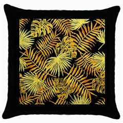 Gold Leaves Throw Pillow Case (black) by goljakoff