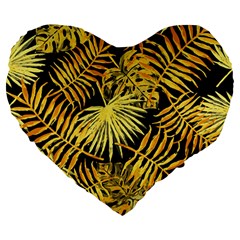 Gold Leaves Large 19  Premium Heart Shape Cushions by goljakoff