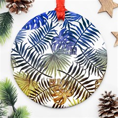 Blue And Yellow Tropical Leaves Ornament (round) by goljakoff