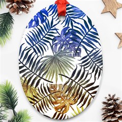 Blue And Yellow Tropical Leaves Ornament (oval) by goljakoff