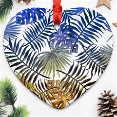 Blue And Yellow Tropical Leaves Ornament (heart) by goljakoff