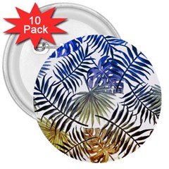 Blue And Yellow Tropical Leaves 3  Buttons (10 Pack)  by goljakoff