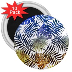 Blue And Yellow Tropical Leaves 3  Magnets (10 Pack)  by goljakoff