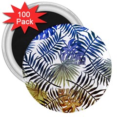 Blue And Yellow Tropical Leaves 3  Magnets (100 Pack) by goljakoff