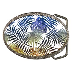 Blue And Yellow Tropical Leaves Belt Buckles by goljakoff