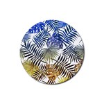 Blue and yellow tropical leaves Rubber Coaster (Round)  Front