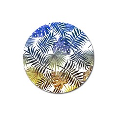 Blue And Yellow Tropical Leaves Magnet 3  (round) by goljakoff