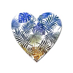 Blue And Yellow Tropical Leaves Heart Magnet by goljakoff