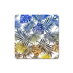 Blue And Yellow Tropical Leaves Square Magnet by goljakoff