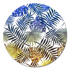 Blue And Yellow Tropical Leaves Magnet 5  (round) by goljakoff