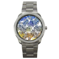 Blue And Yellow Tropical Leaves Sport Metal Watch by goljakoff