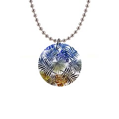 Blue And Yellow Tropical Leaves 1  Button Necklace