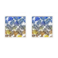 Blue And Yellow Tropical Leaves Cufflinks (square) by goljakoff