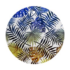 Blue And Yellow Tropical Leaves Round Ornament (two Sides) by goljakoff