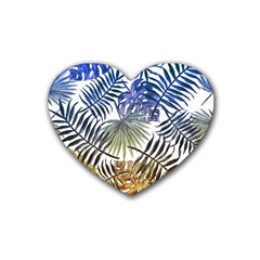 Blue And Yellow Tropical Leaves Rubber Coaster (heart)  by goljakoff