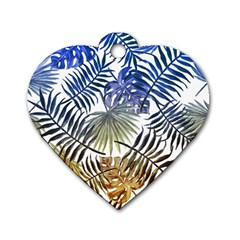 Blue And Yellow Tropical Leaves Dog Tag Heart (two Sides) by goljakoff