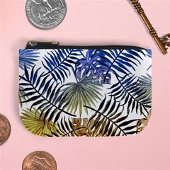 Blue And Yellow Tropical Leaves Mini Coin Purse by goljakoff