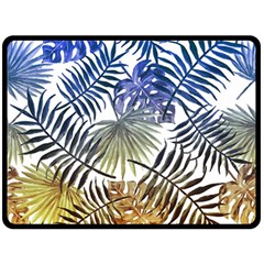 Blue And Yellow Tropical Leaves Fleece Blanket (large)  by goljakoff