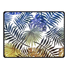 Blue And Yellow Tropical Leaves Fleece Blanket (small) by goljakoff