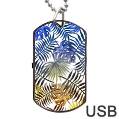 Blue And Yellow Tropical Leaves Dog Tag Usb Flash (two Sides) by goljakoff