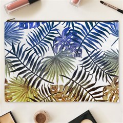 Blue And Yellow Tropical Leaves Cosmetic Bag (xxxl) by goljakoff