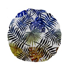 Blue And Yellow Tropical Leaves Standard 15  Premium Round Cushions by goljakoff