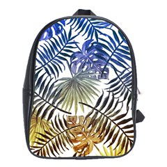 Blue And Yellow Tropical Leaves School Bag (xl) by goljakoff