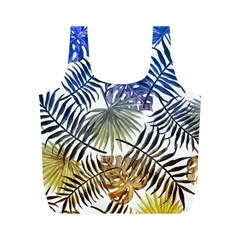 Blue And Yellow Tropical Leaves Full Print Recycle Bag (m) by goljakoff