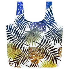 Blue And Yellow Tropical Leaves Full Print Recycle Bag (xl) by goljakoff