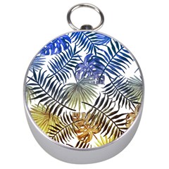 Blue And Yellow Tropical Leaves Silver Compasses by goljakoff