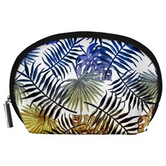 Blue And Yellow Tropical Leaves Accessory Pouch (large) by goljakoff