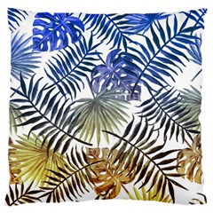 Blue And Yellow Tropical Leaves Large Flano Cushion Case (two Sides) by goljakoff