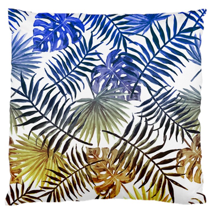 Blue and yellow tropical leaves Large Flano Cushion Case (Two Sides)