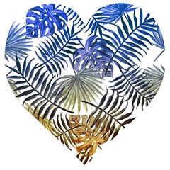 Blue And Yellow Tropical Leaves Wooden Puzzle Heart by goljakoff