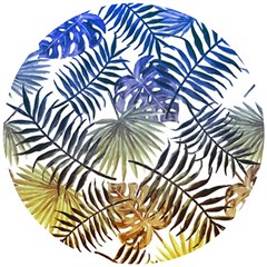 Blue And Yellow Tropical Leaves Wooden Puzzle Round by goljakoff