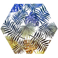 Blue And Yellow Tropical Leaves Wooden Puzzle Hexagon