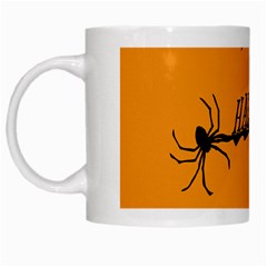 Happy Halloween Scary Funny Spooky Logo Witch On Broom Broomstick Spider Wolf Bat Black 8888 Black A White Mugs by HalloweenParty