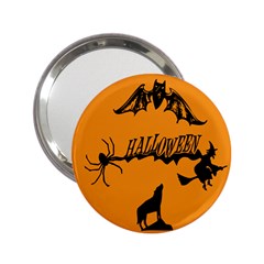 Happy Halloween Scary Funny Spooky Logo Witch On Broom Broomstick Spider Wolf Bat Black 8888 Black A 2 25  Handbag Mirrors by HalloweenParty