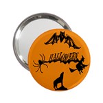 Happy Halloween Scary Funny Spooky Logo Witch On Broom Broomstick Spider Wolf Bat Black 8888 Black A 2.25  Handbag Mirrors Front