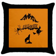 Happy Halloween Scary Funny Spooky Logo Witch On Broom Broomstick Spider Wolf Bat Black 8888 Black A Throw Pillow Case (black) by HalloweenParty