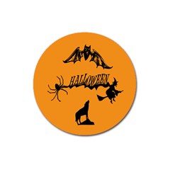 Happy Halloween Scary Funny Spooky Logo Witch On Broom Broomstick Spider Wolf Bat Black 8888 Black A Magnet 3  (round) by HalloweenParty