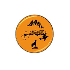 Happy Halloween Scary Funny Spooky Logo Witch On Broom Broomstick Spider Wolf Bat Black 8888 Black A Hat Clip Ball Marker (4 Pack) by HalloweenParty