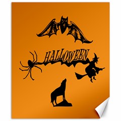 Happy Halloween Scary Funny Spooky Logo Witch On Broom Broomstick Spider Wolf Bat Black 8888 Black A Canvas 8  X 10  by HalloweenParty