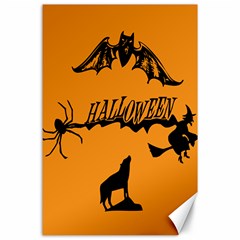 Happy Halloween Scary Funny Spooky Logo Witch On Broom Broomstick Spider Wolf Bat Black 8888 Black A Canvas 24  X 36  by HalloweenParty